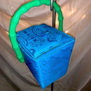 BLUE SILK PURSE! SHAPED LIKE A TAKEOUT BOX!!!!